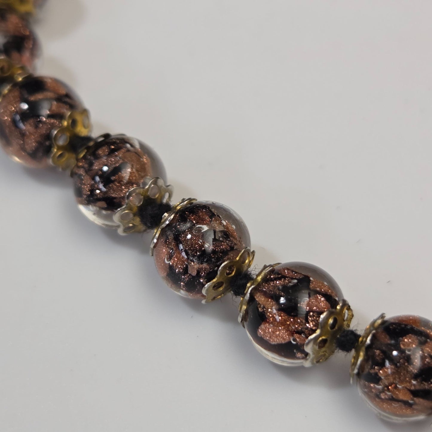 Venetian Glass Copper Aventurine Beaded Bracelet 6 1/2"