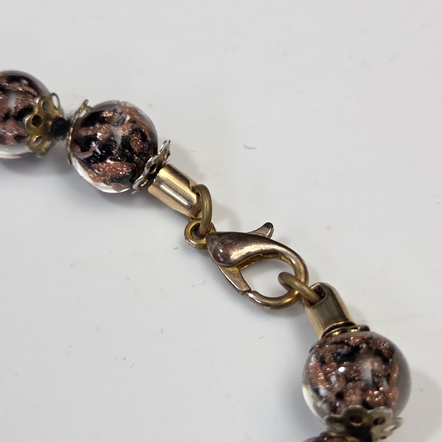 Venetian Glass Copper Aventurine Beaded Bracelet 6 1/2"