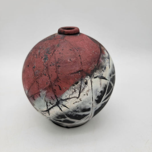 Vintage Raku Pottery Vase With Unique Abstract Design Artist Signed