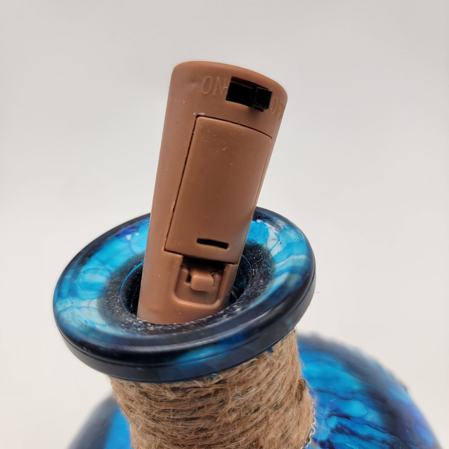 Hand Painted Blue Glass Bottle With Tree Of Life Charm & Cork Stopper Decorative Vase