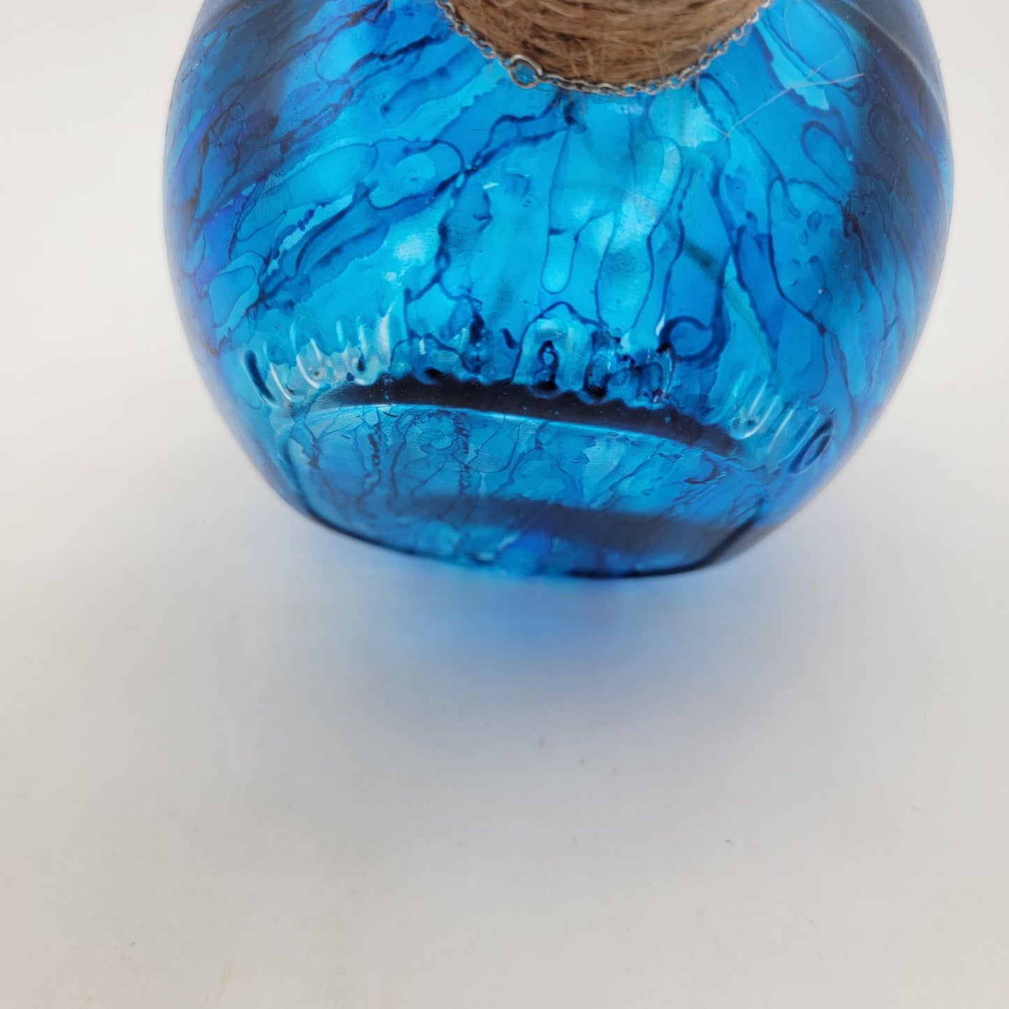 Hand Painted Blue Glass Bottle With Tree Of Life Charm & Cork Stopper Decorative Vase