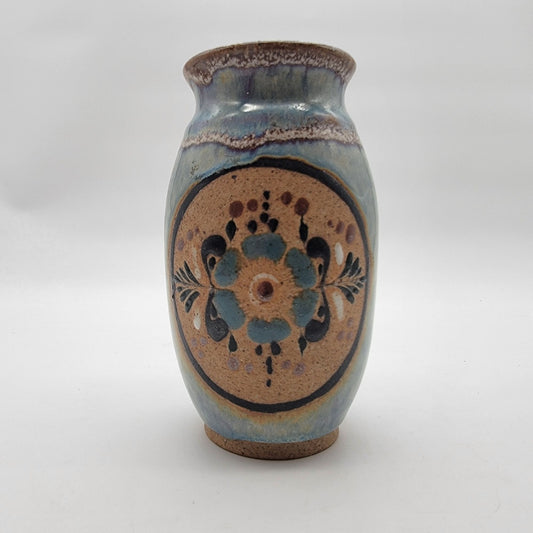 Vintage Netzi Tonala Mexican Pottery Vase with Flower