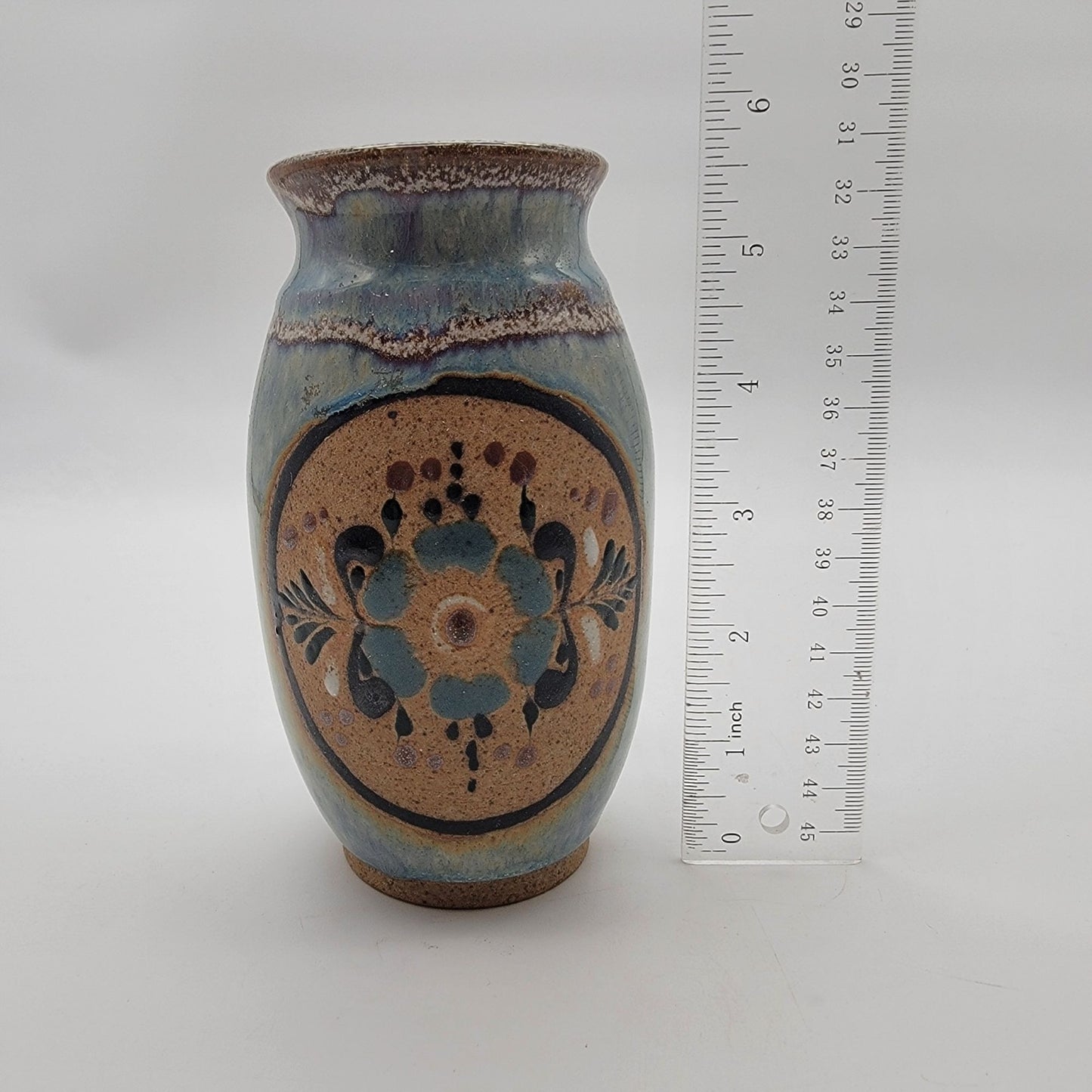 Vintage Netzi Tonala Mexican Pottery Vase with Flower