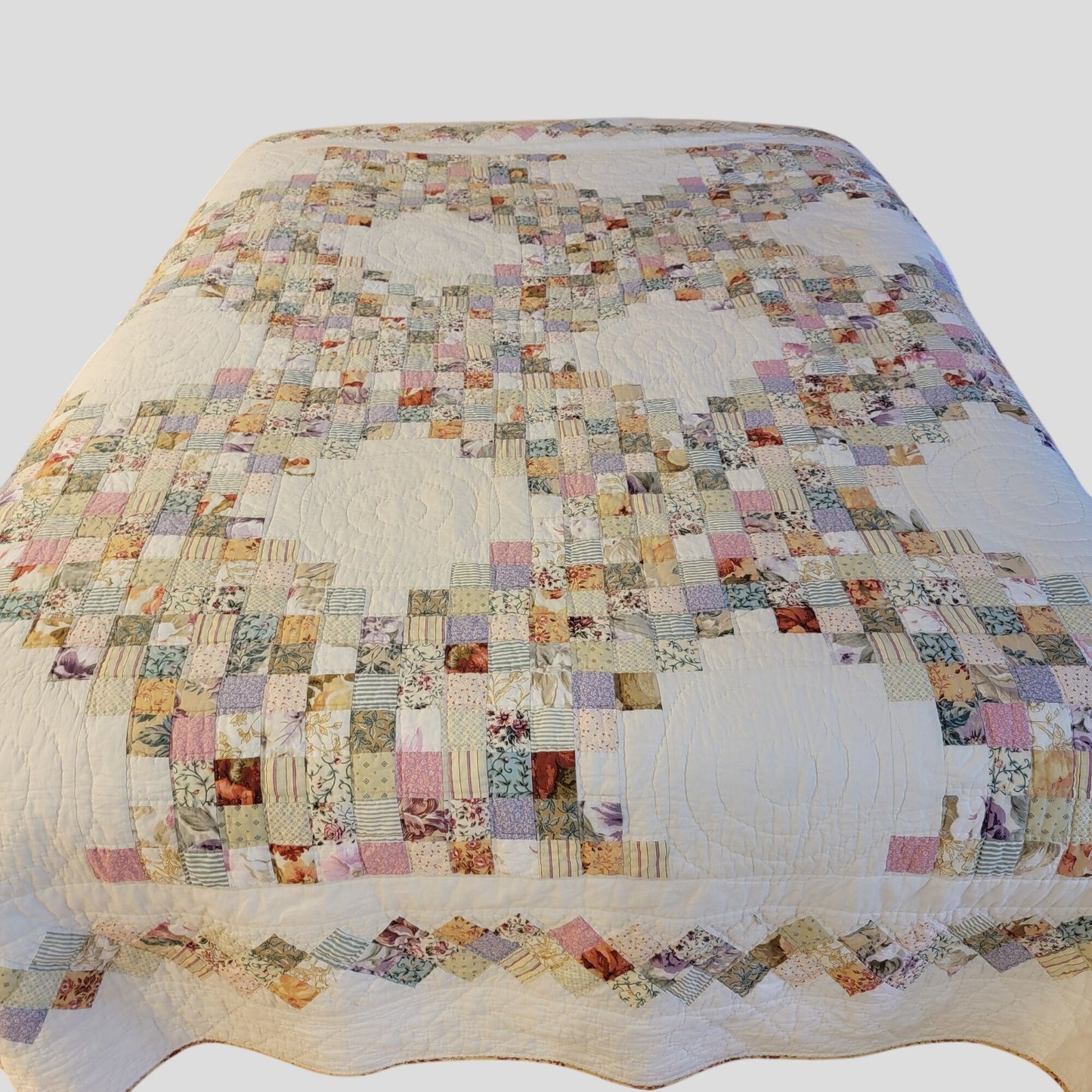 Vintage Triple Irish Chain Patchwork Quilt 98" x 91"