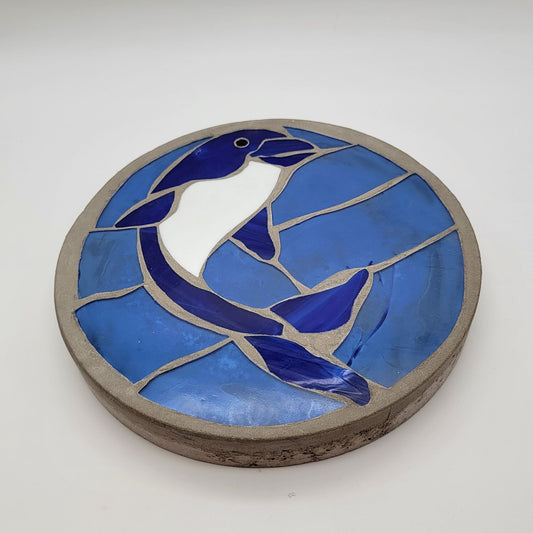 Round Mosaic Glass Dolphin Concrete Stepping Stone
