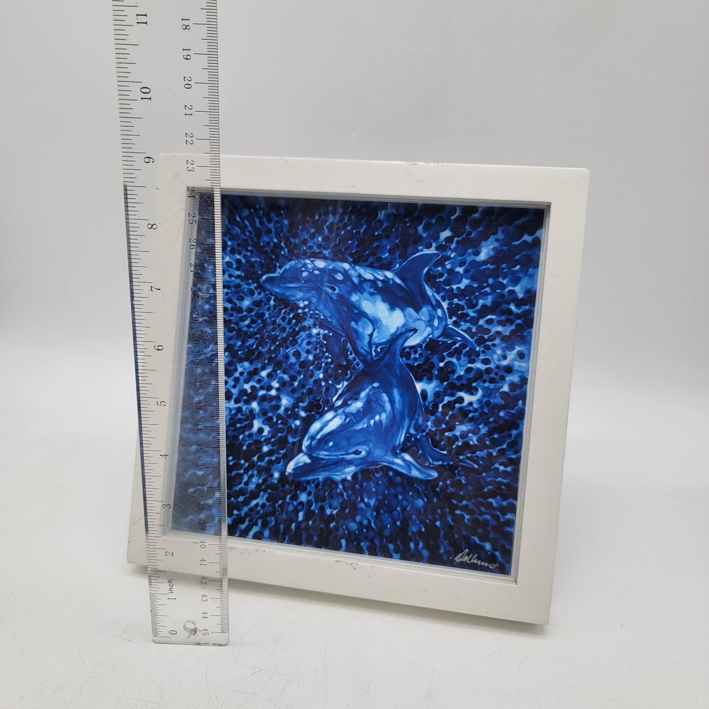 Dolphin Duo Framed Art Print Signed  White Frame  9" x 9"