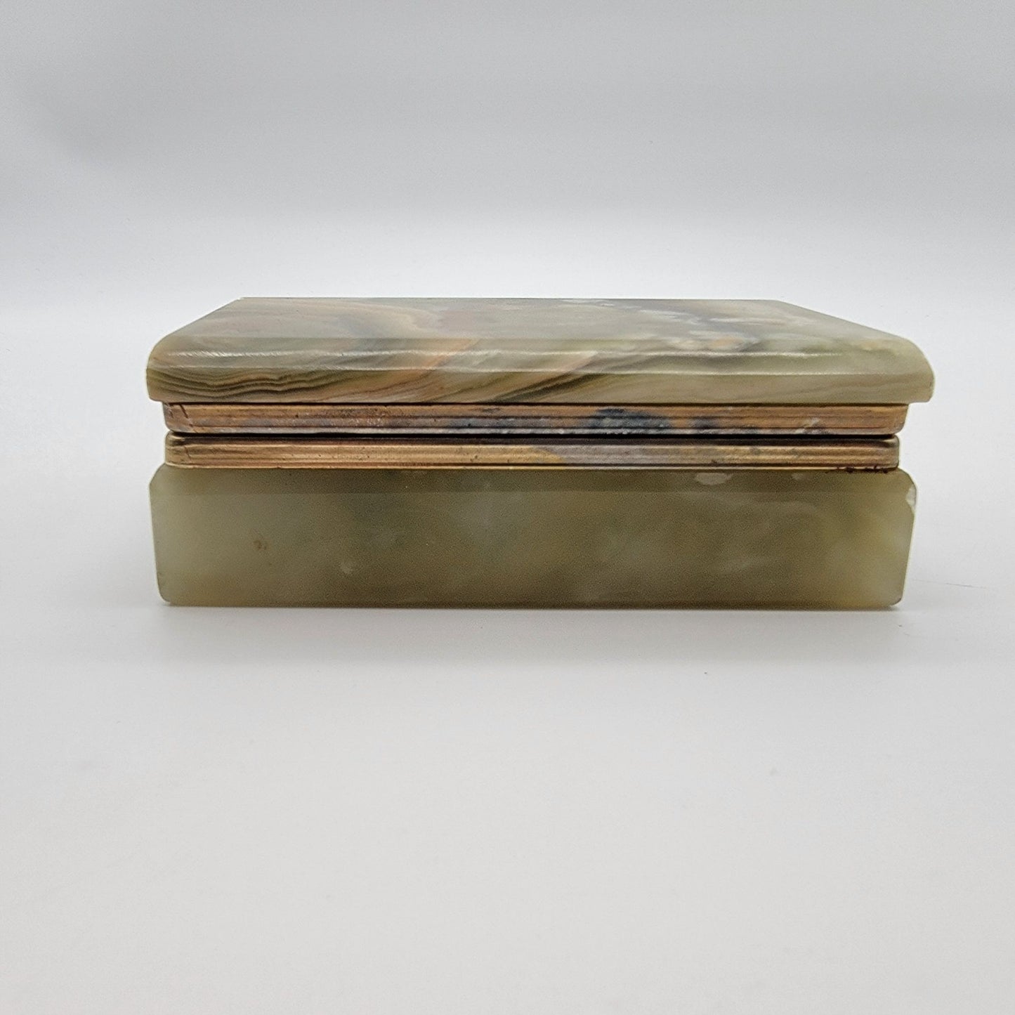 Vintage Italian Green Onyx  Jewelry Box With Prayer Cards
