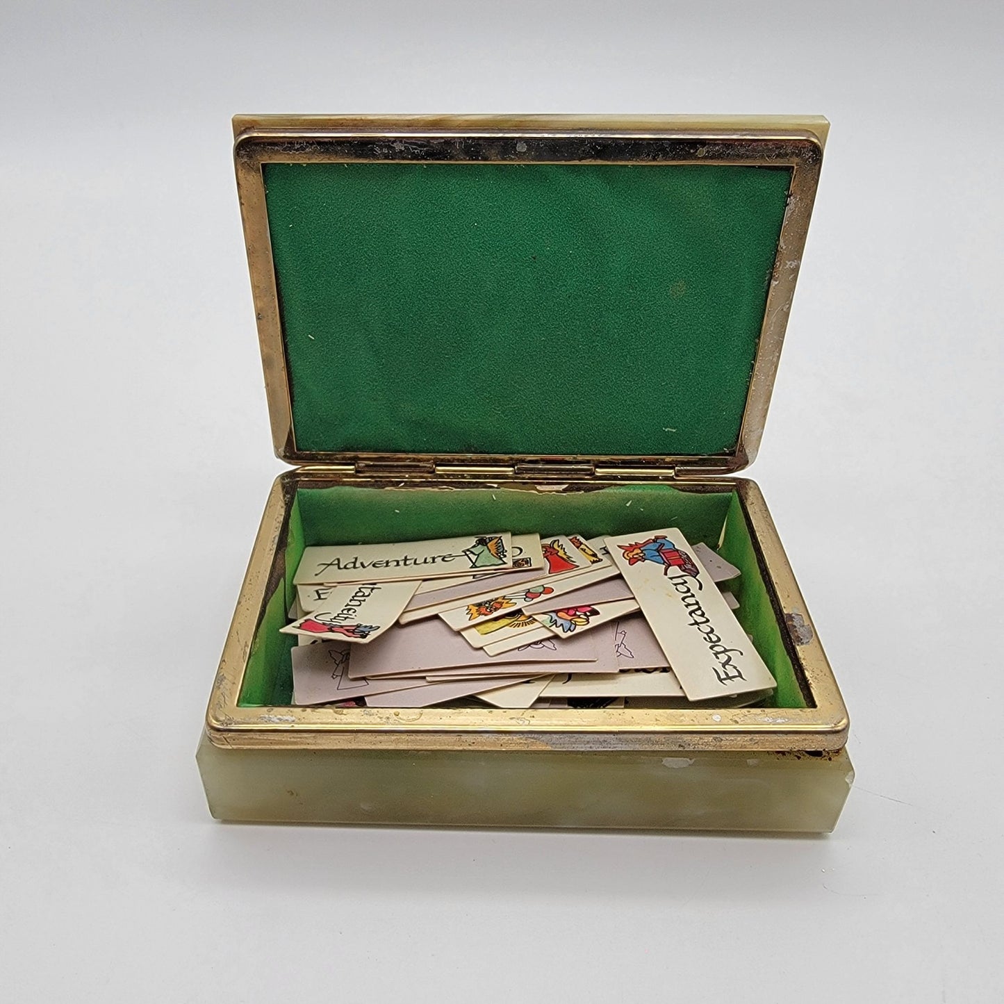 Vintage Italian Green Onyx  Jewelry Box With Prayer Cards