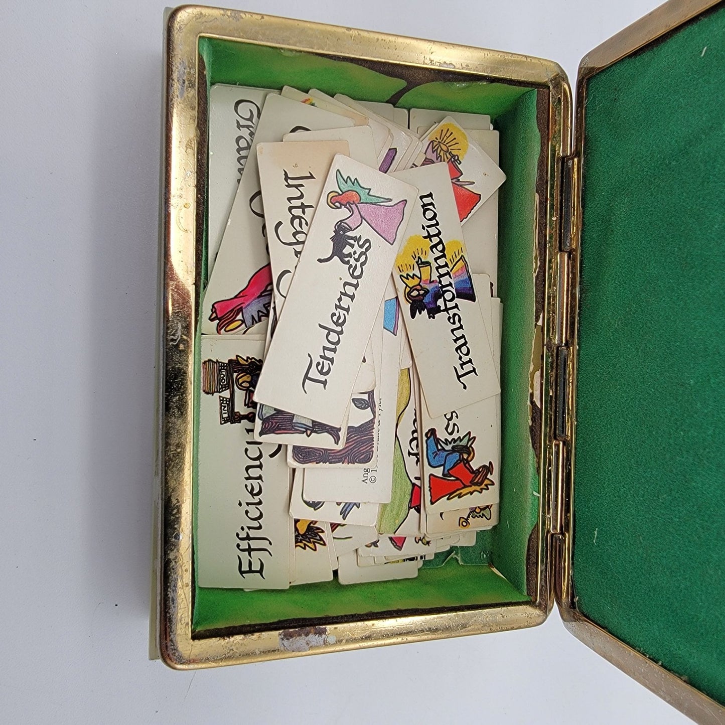 Vintage Italian Green Onyx  Jewelry Box With Prayer Cards