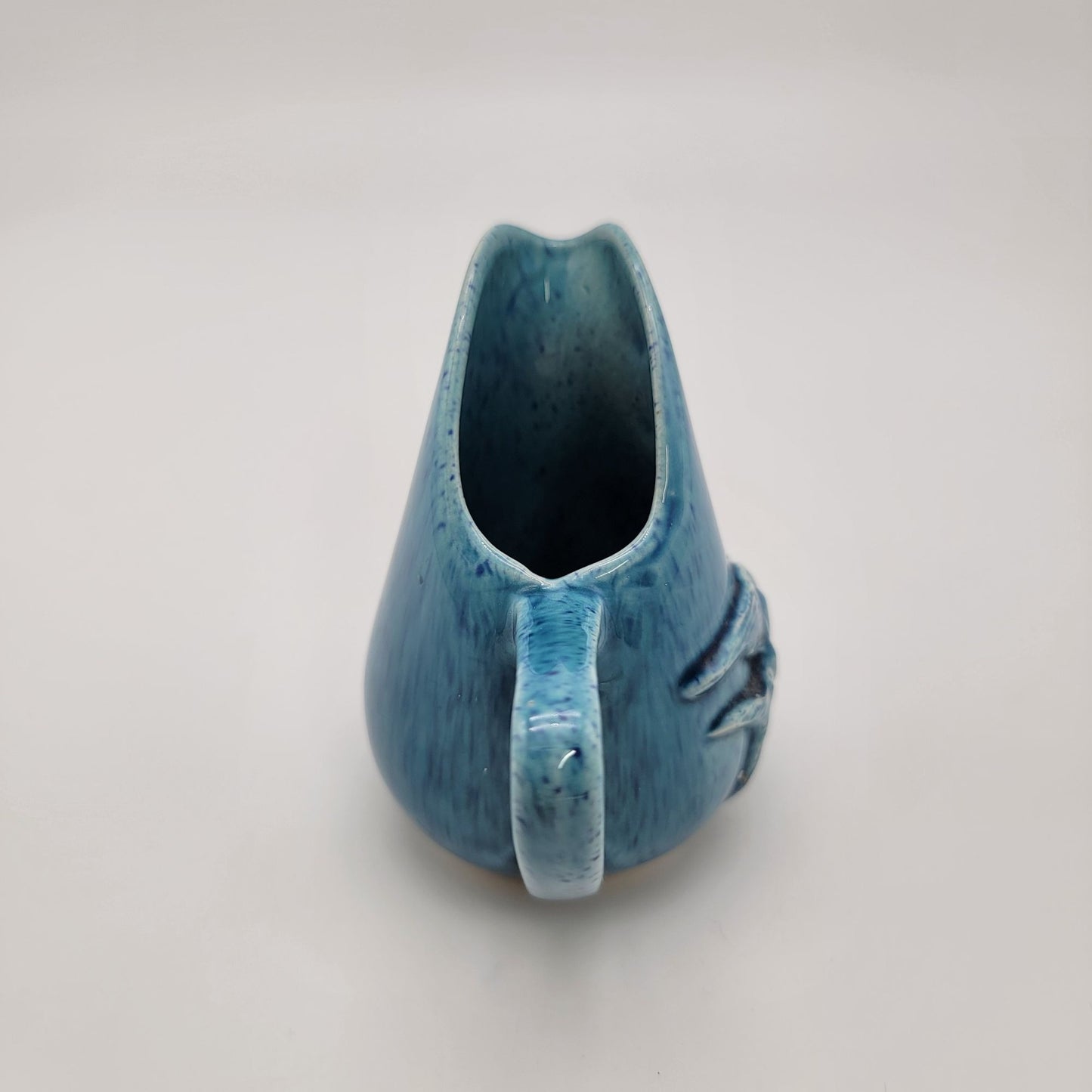 Vintage Blue Pottery Creamer With Fish