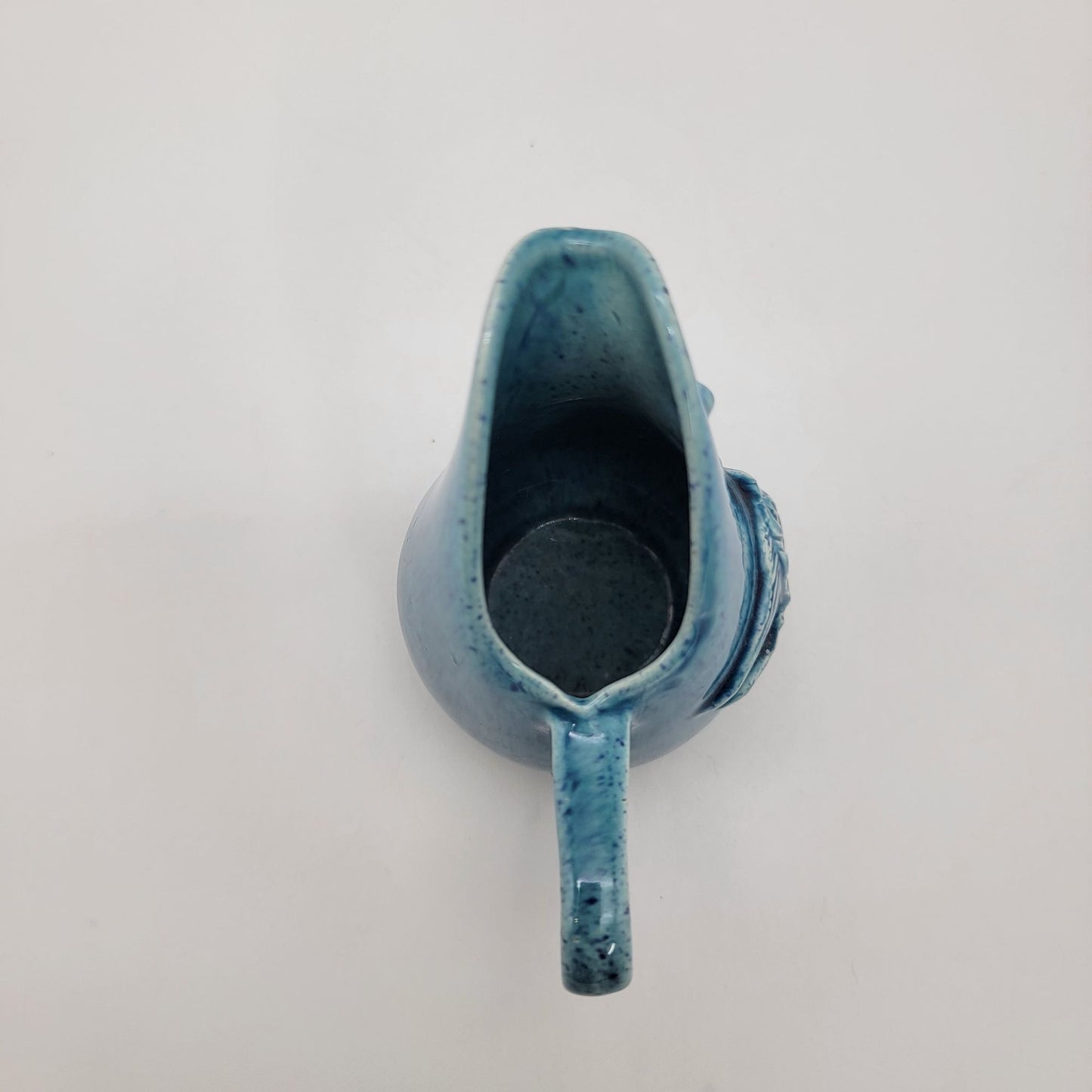 Vintage Blue Pottery Creamer With Fish