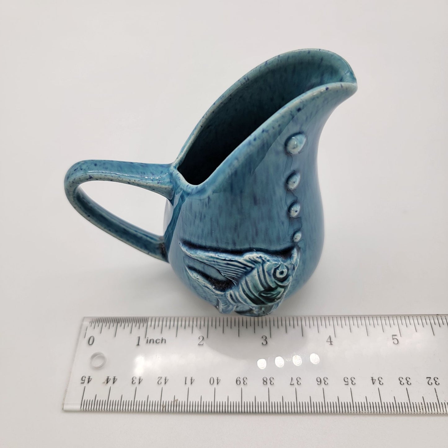 Vintage Blue Pottery Creamer With Fish