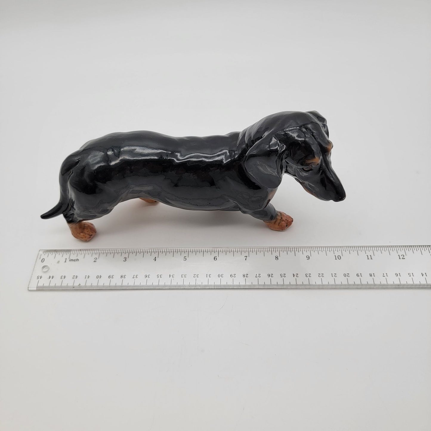 Large Black & Tan Dachshund Porcelain Figurine