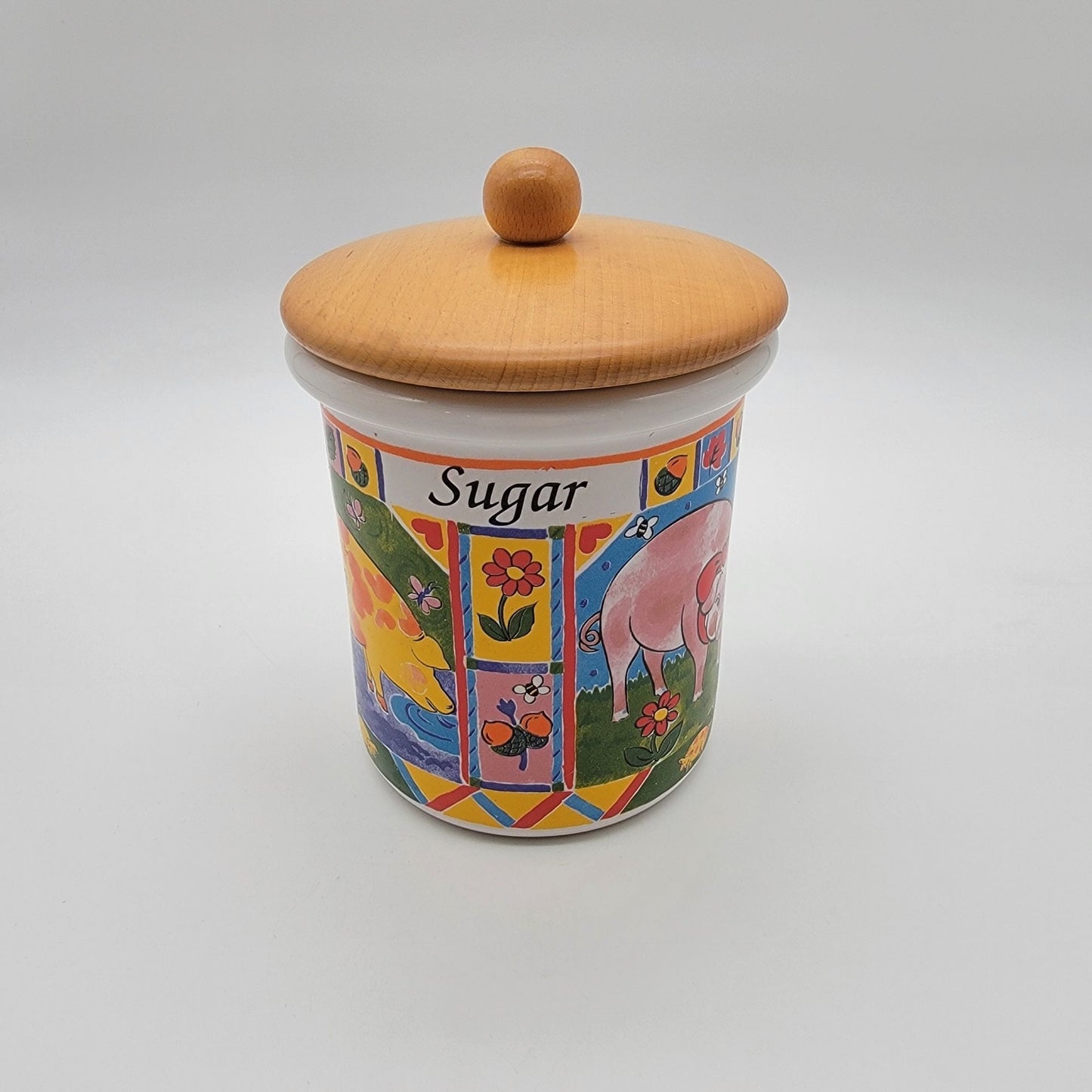 Spigarelli Ceramiche Animals Farm Sugar Jar With Wooden Lid