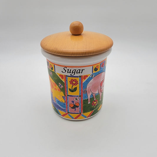 Spigarelli Ceramiche Animals Farm Sugar Jar With Wooden Lid