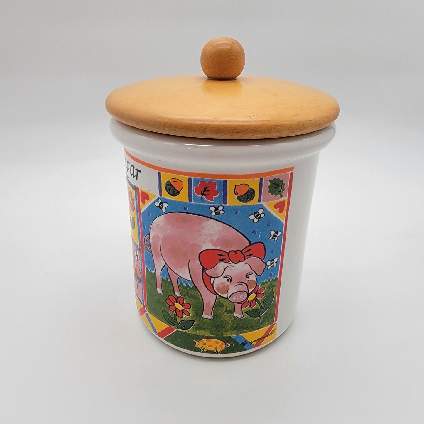 Spigarelli Ceramiche Animals Farm Sugar Jar With Wooden Lid