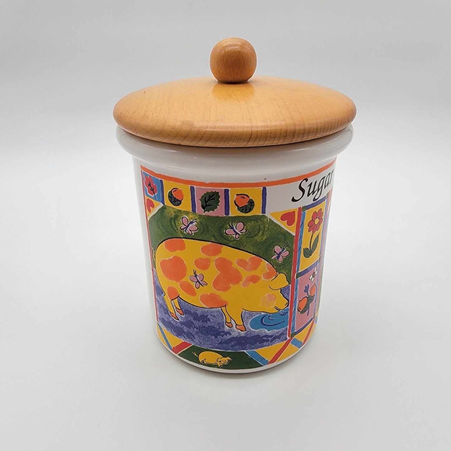 Spigarelli Ceramiche Animals Farm Sugar Jar With Wooden Lid