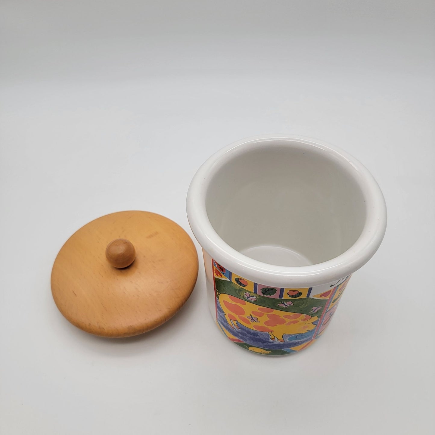 Spigarelli Ceramiche Animals Farm Sugar Jar With Wooden Lid