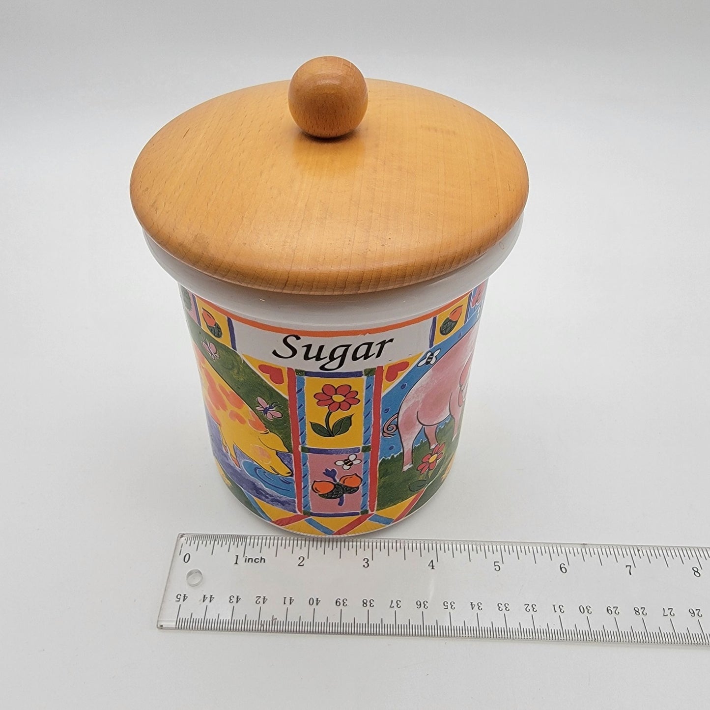 Spigarelli Ceramiche Animals Farm Sugar Jar With Wooden Lid