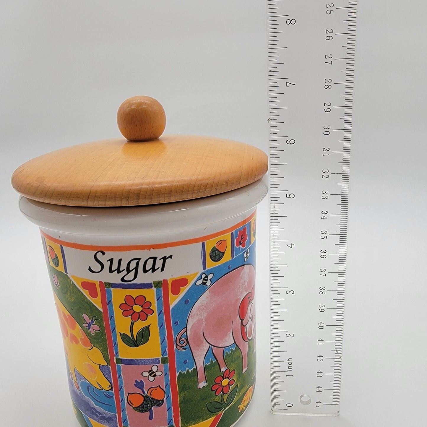 Spigarelli Ceramiche Animals Farm Sugar Jar With Wooden Lid