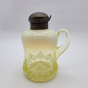 Antique National Glass Co Vaseline Opalescent Syrup Mollasses Jug  Diamond Spearhead No.22