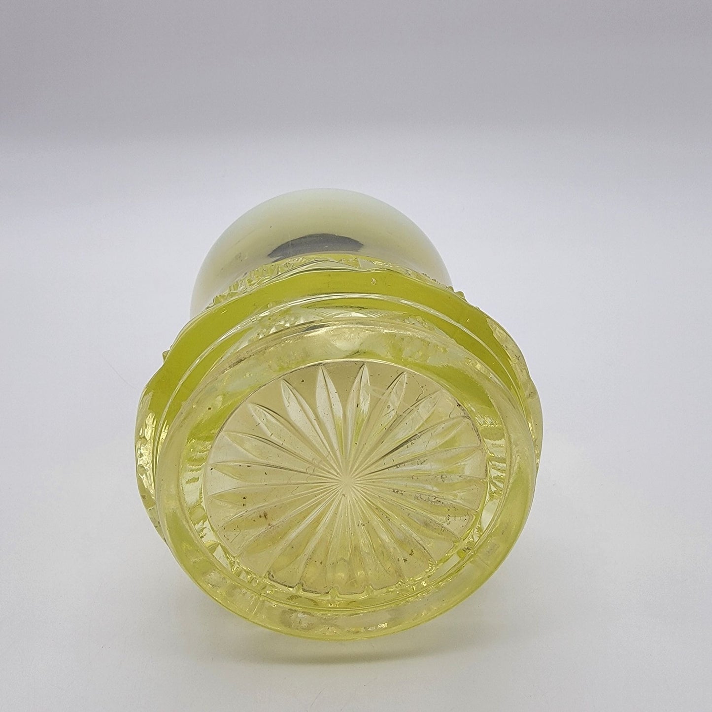 Antique National Glass Co Vaseline Opalescent Syrup Mollasses Jug  Diamond Spearhead No.22