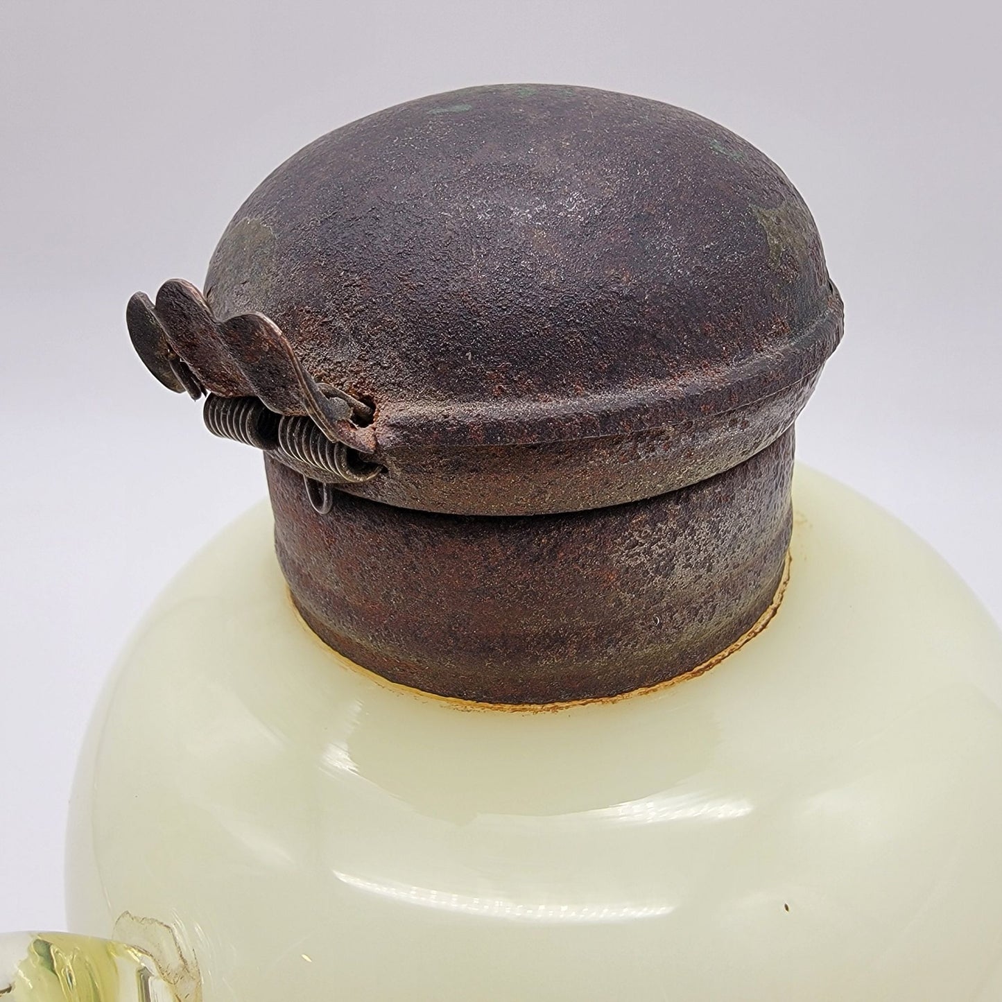 Antique National Glass Co Vaseline Opalescent Syrup Mollasses Jug  Diamond Spearhead No.22