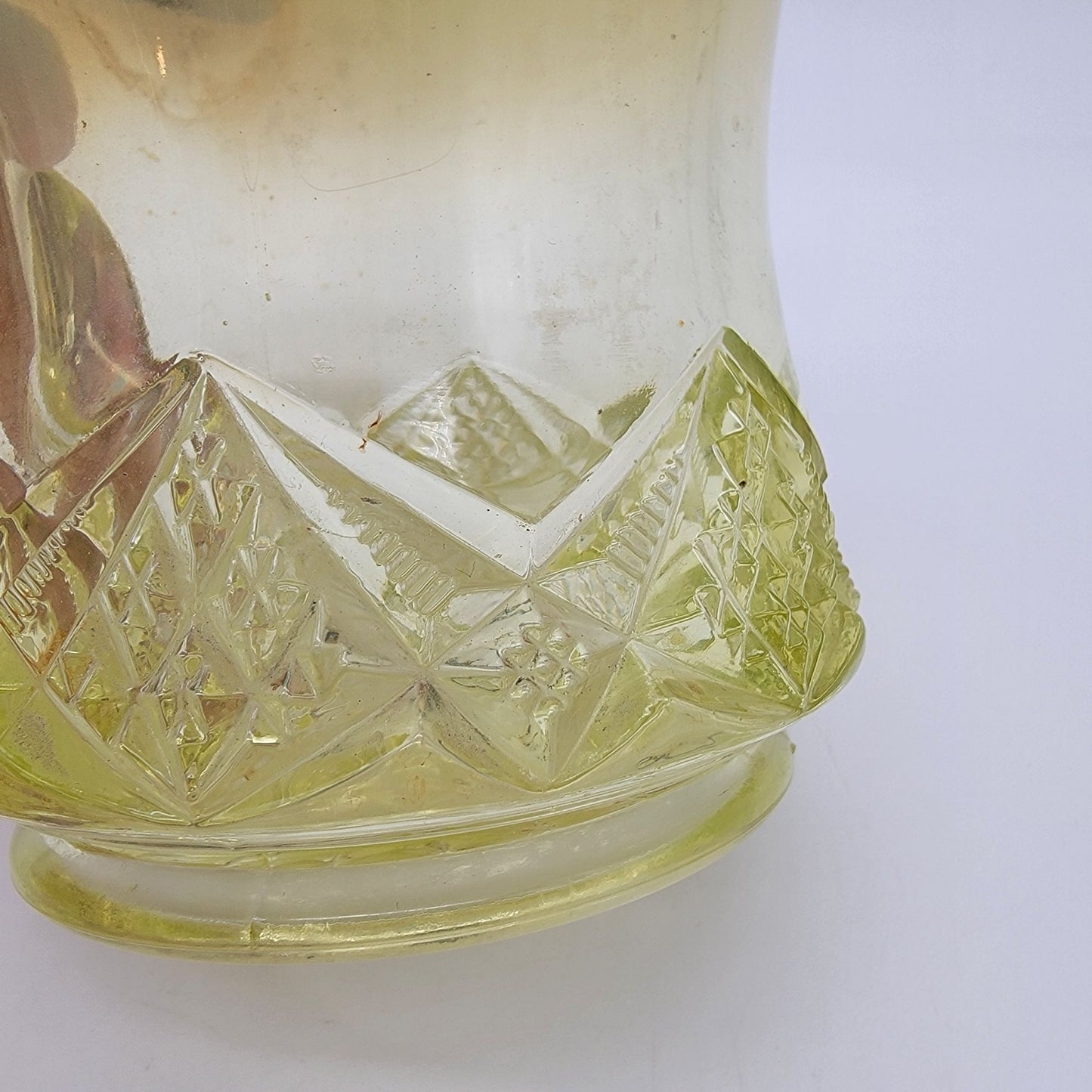 Antique National Glass Co Vaseline Opalescent Syrup Mollasses Jug  Diamond Spearhead No.22