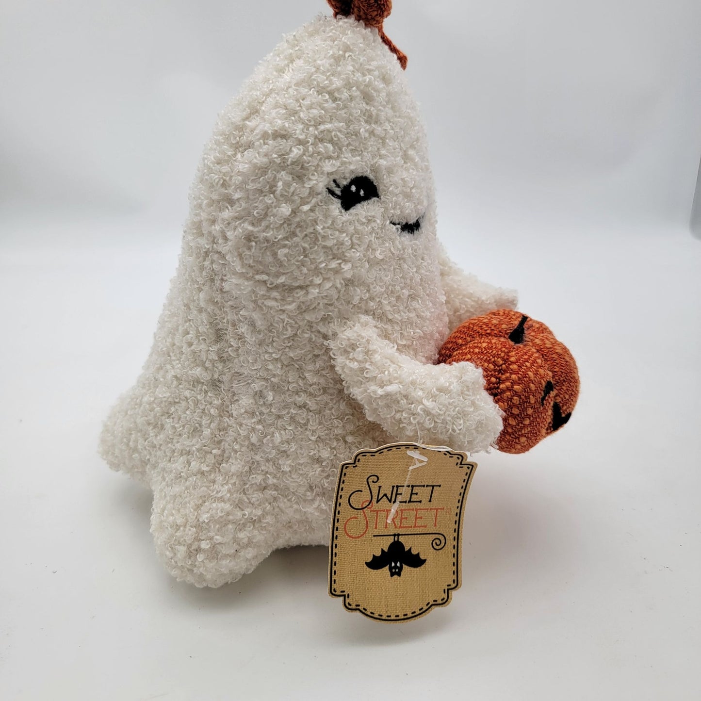 Sweet Street Plush Ghost With Pumpkin Bow Halloween Decor