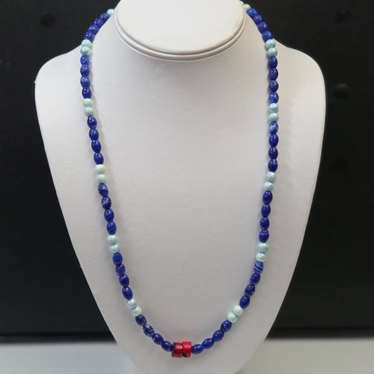 Native American Lapis Lazuli  & Coral Necklace 23.5" Handmade By Penobscot Nation