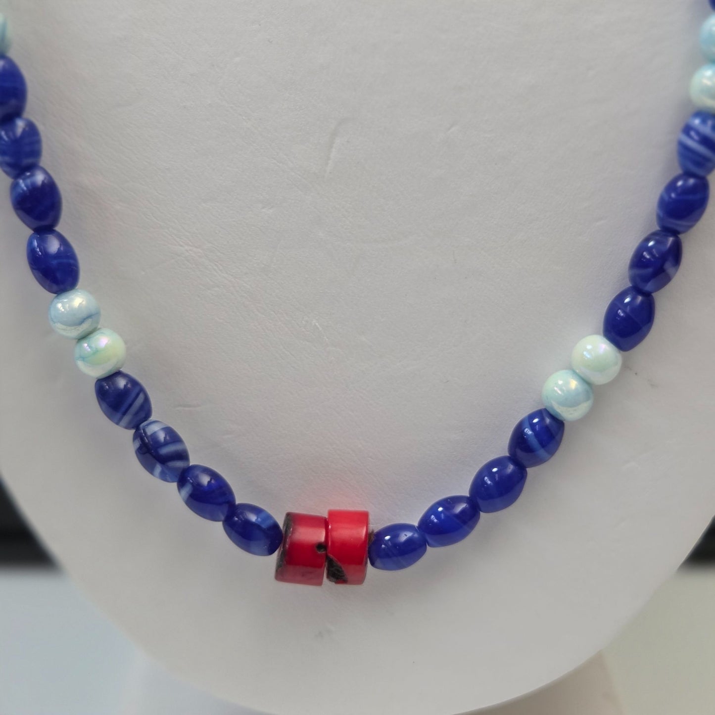 Native American Lapis Lazuli  & Coral Necklace 23.5" Handmade By Penobscot Nation