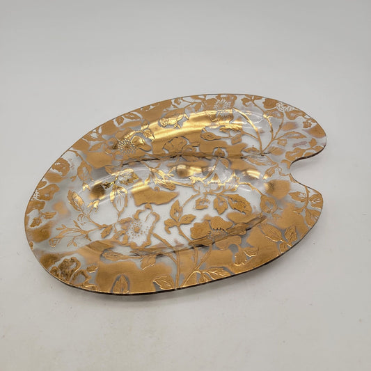 MCM Ricco Vevve Gold Embossed Glass Dish Floral Design
