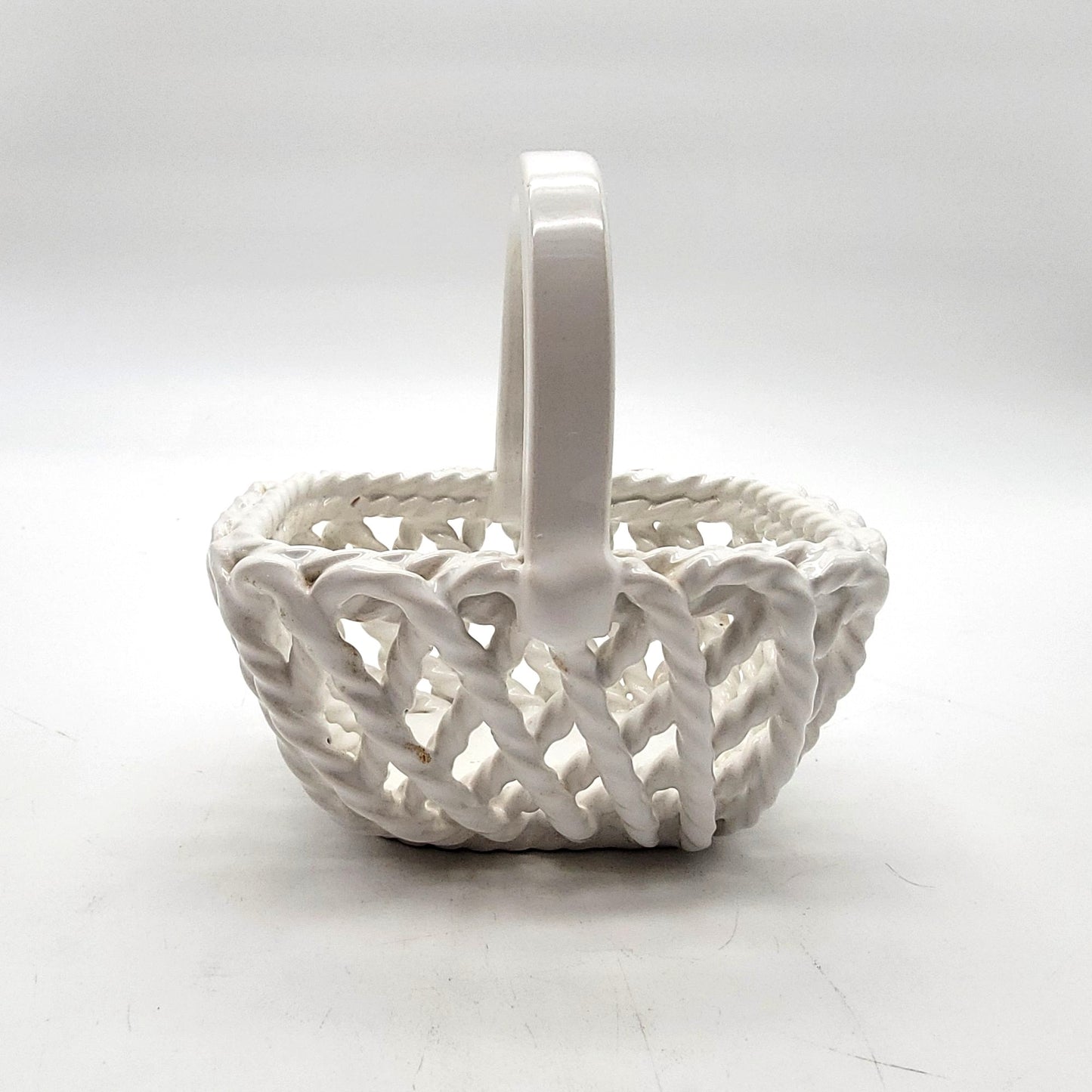 White Italian Porcelain Lattice Reticulated Basket