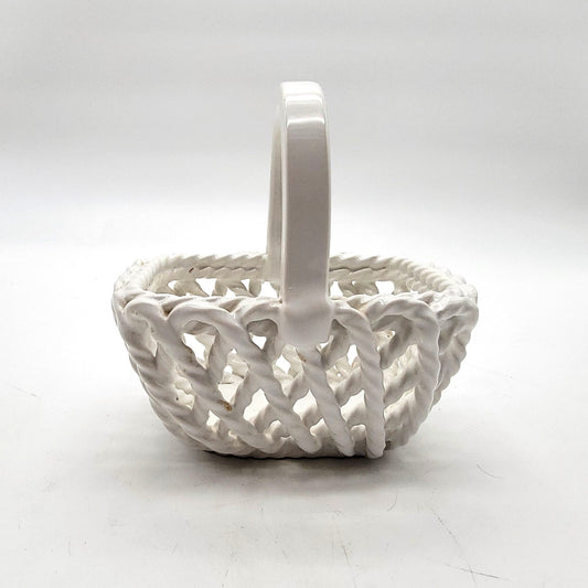 White Italian Porcelain Lattice Reticulated Basket