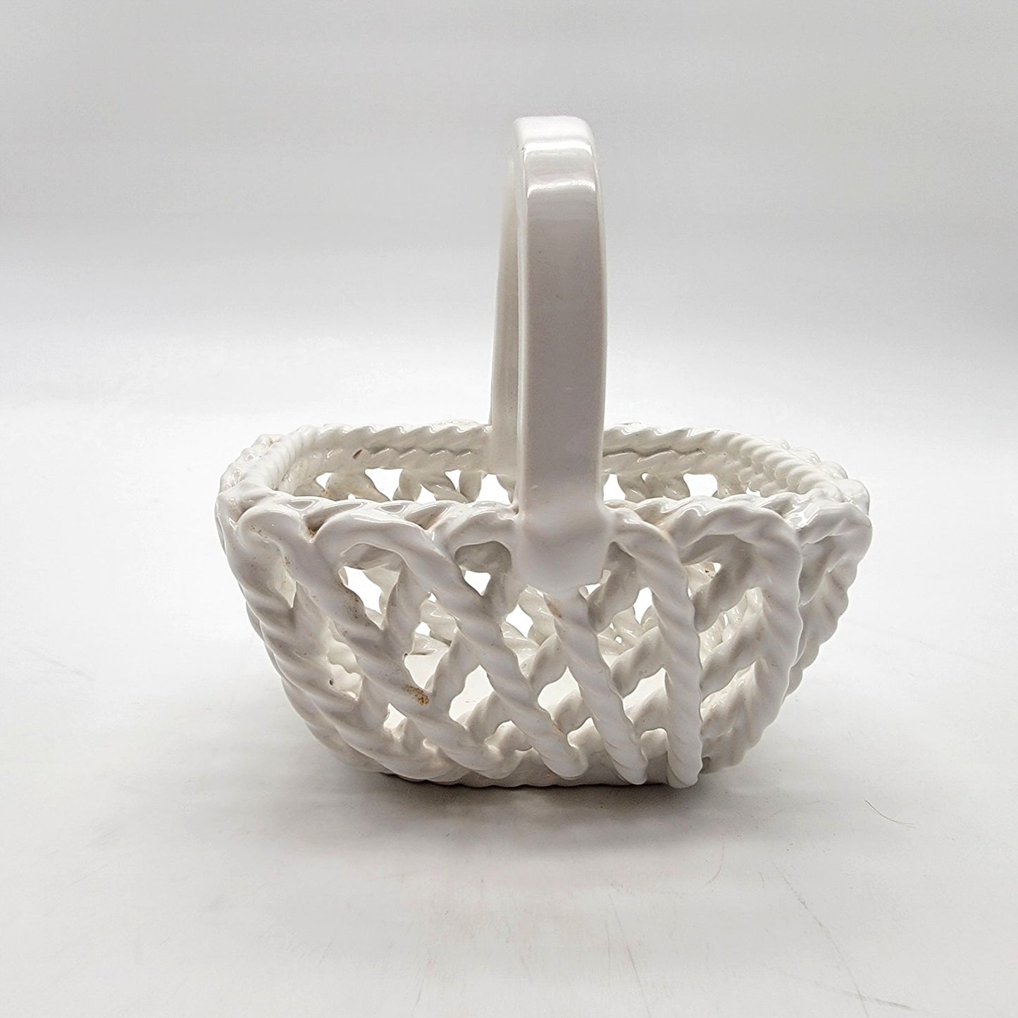 White Italian Porcelain Lattice Reticulated Basket