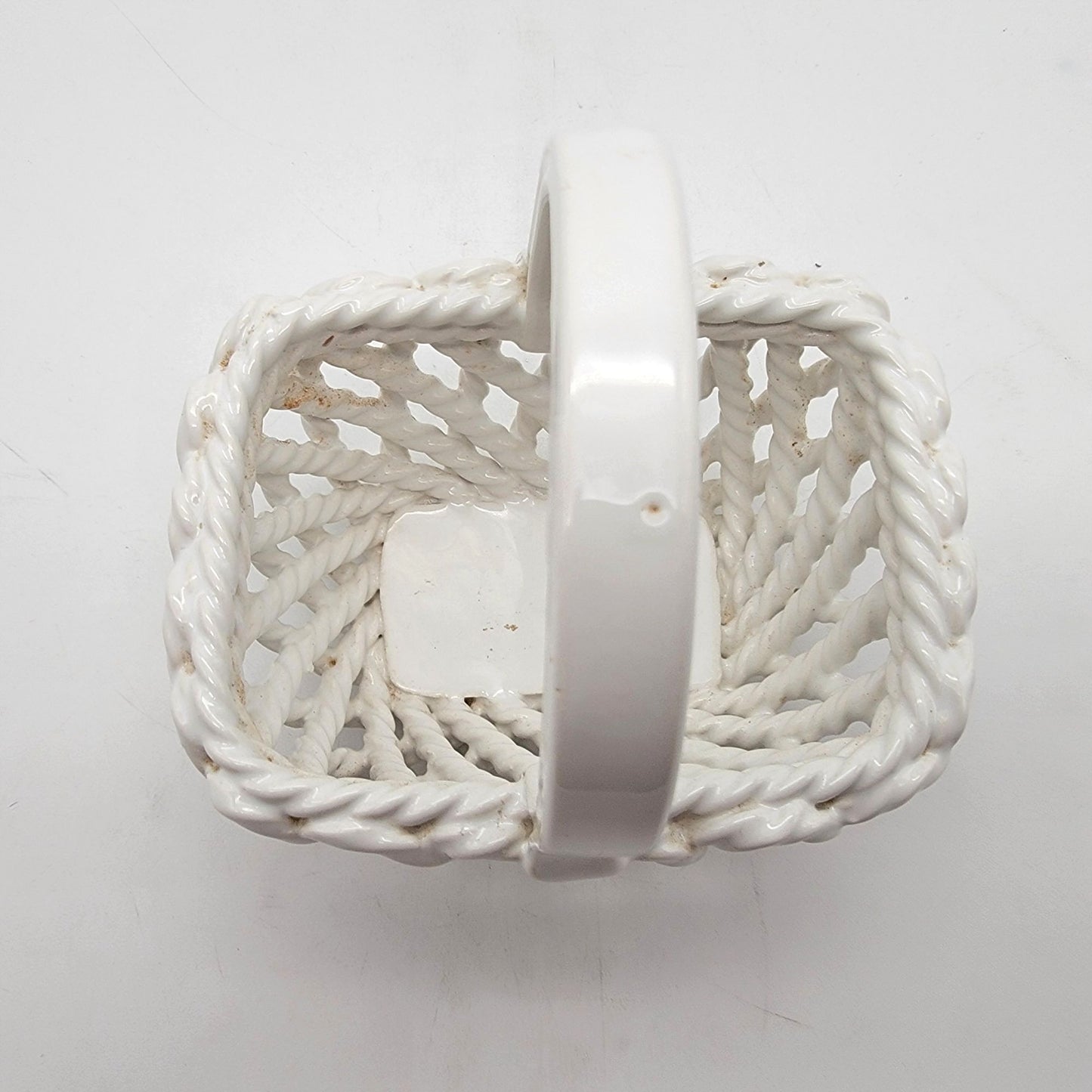 White Italian Porcelain Lattice Reticulated Basket