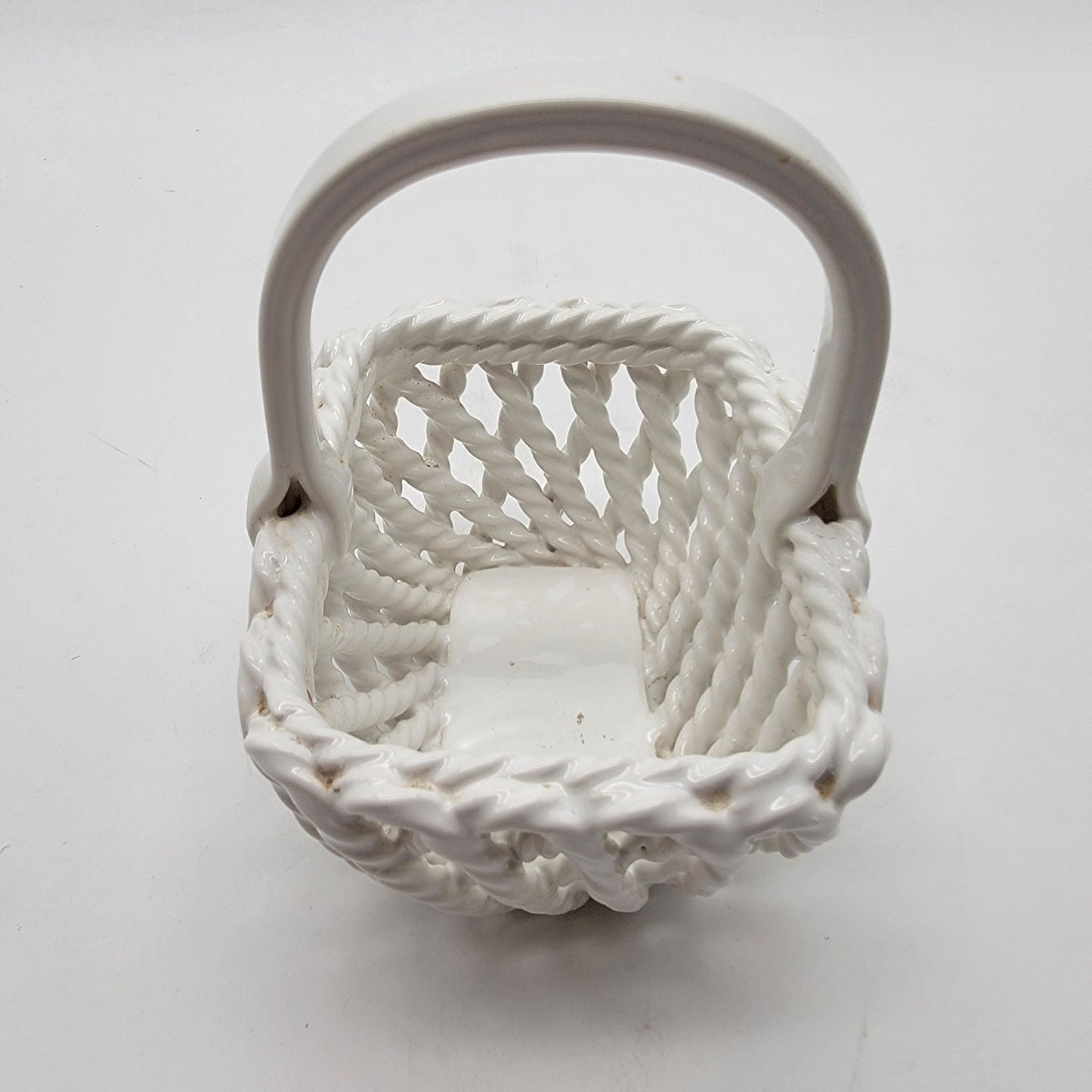 White Italian Porcelain Lattice Reticulated Basket