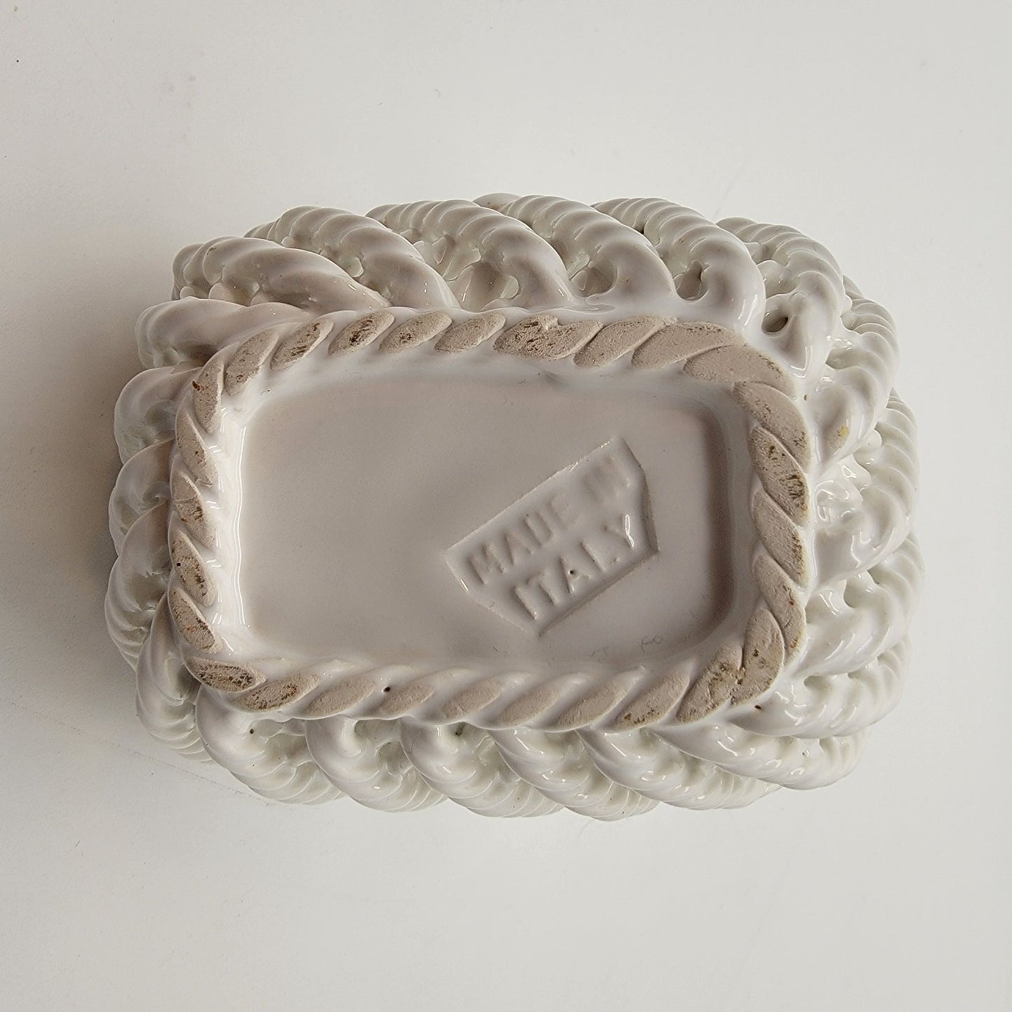 White Italian Porcelain Lattice Reticulated Basket