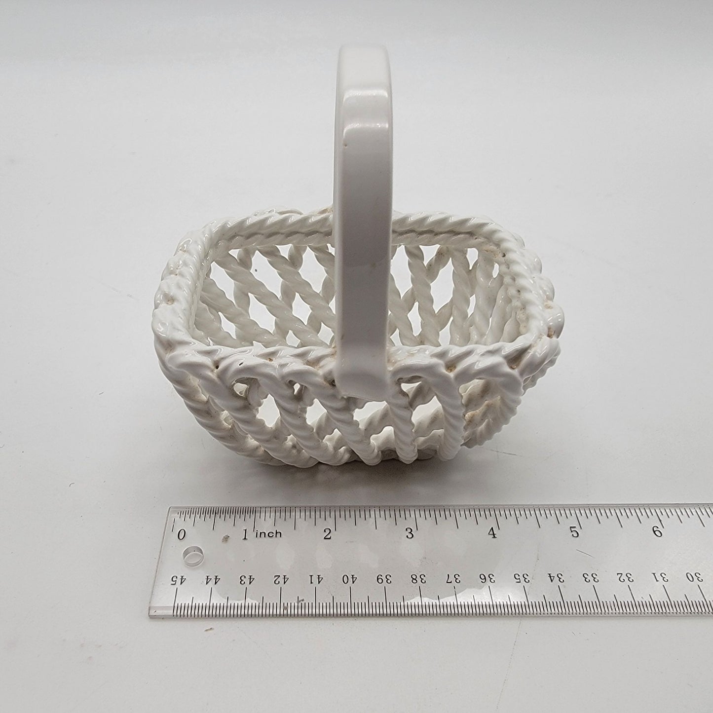 White Italian Porcelain Lattice Reticulated Basket