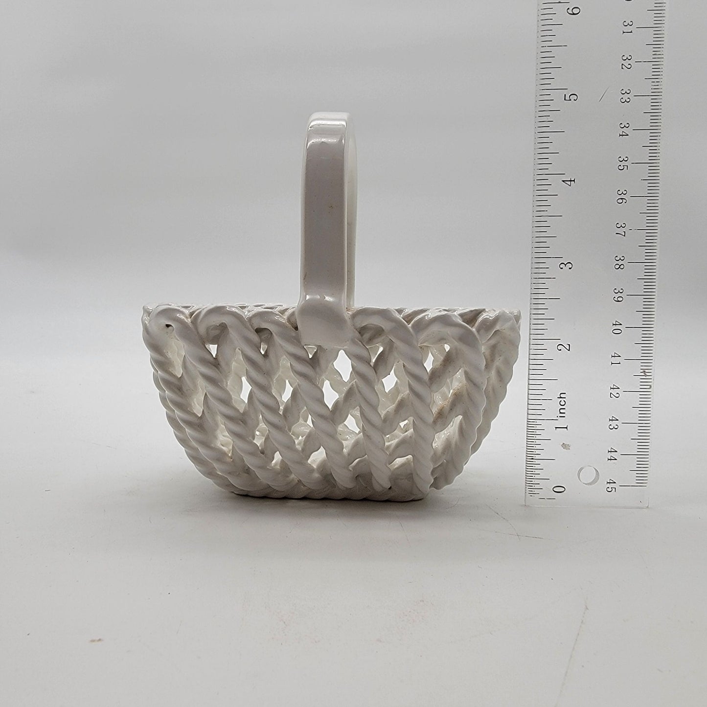 White Italian Porcelain Lattice Reticulated Basket