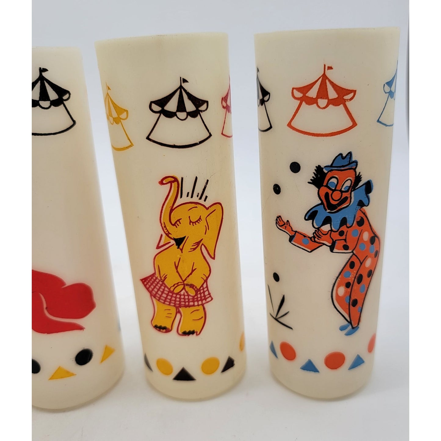 Vintage Mid-Century Modern Circus Themed Plastic Tumblers Set Of 6