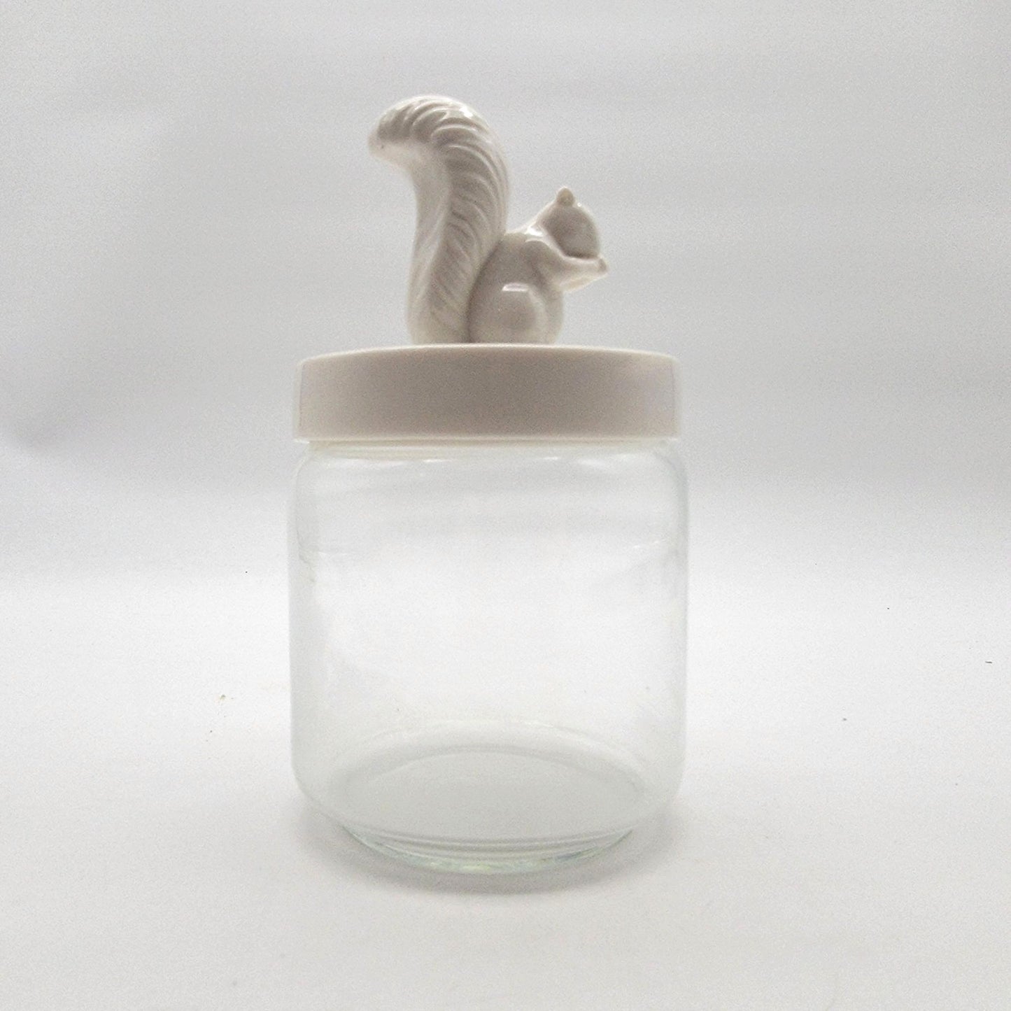 White Squirrel Lid Glass Storage Jar
