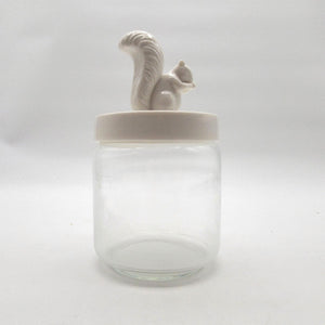 White Squirrel Lid Glass Storage Jar