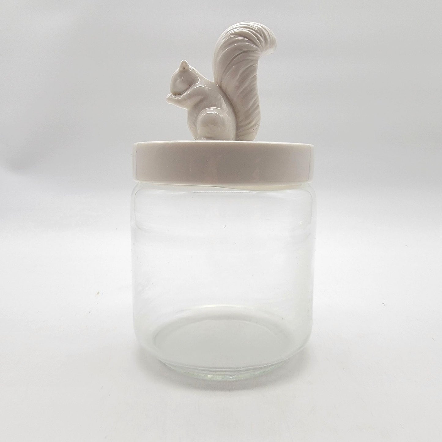 White Squirrel Lid Glass Storage Jar