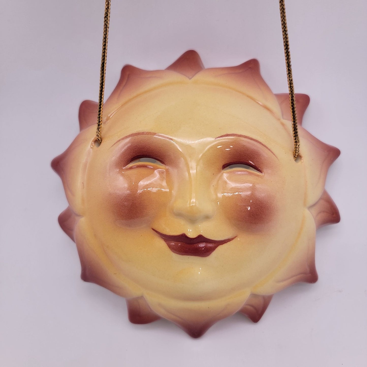 Vintage Hand-Painted Sun Face Ceramic Wall Hanging
