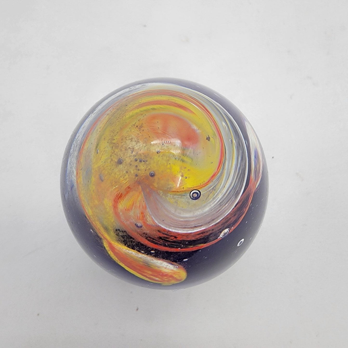 Vintage Art Glass Swirl Egg Shaped Paperweight With Red Yellow Blue