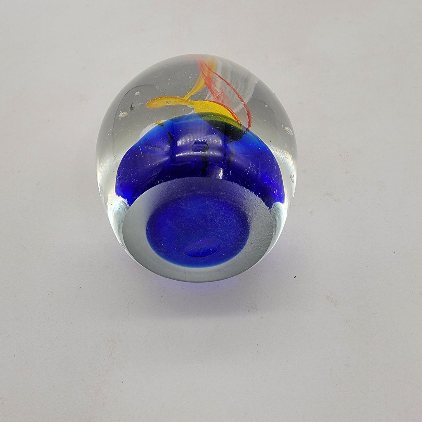 Vintage Art Glass Swirl Egg Shaped Paperweight With Red Yellow Blue