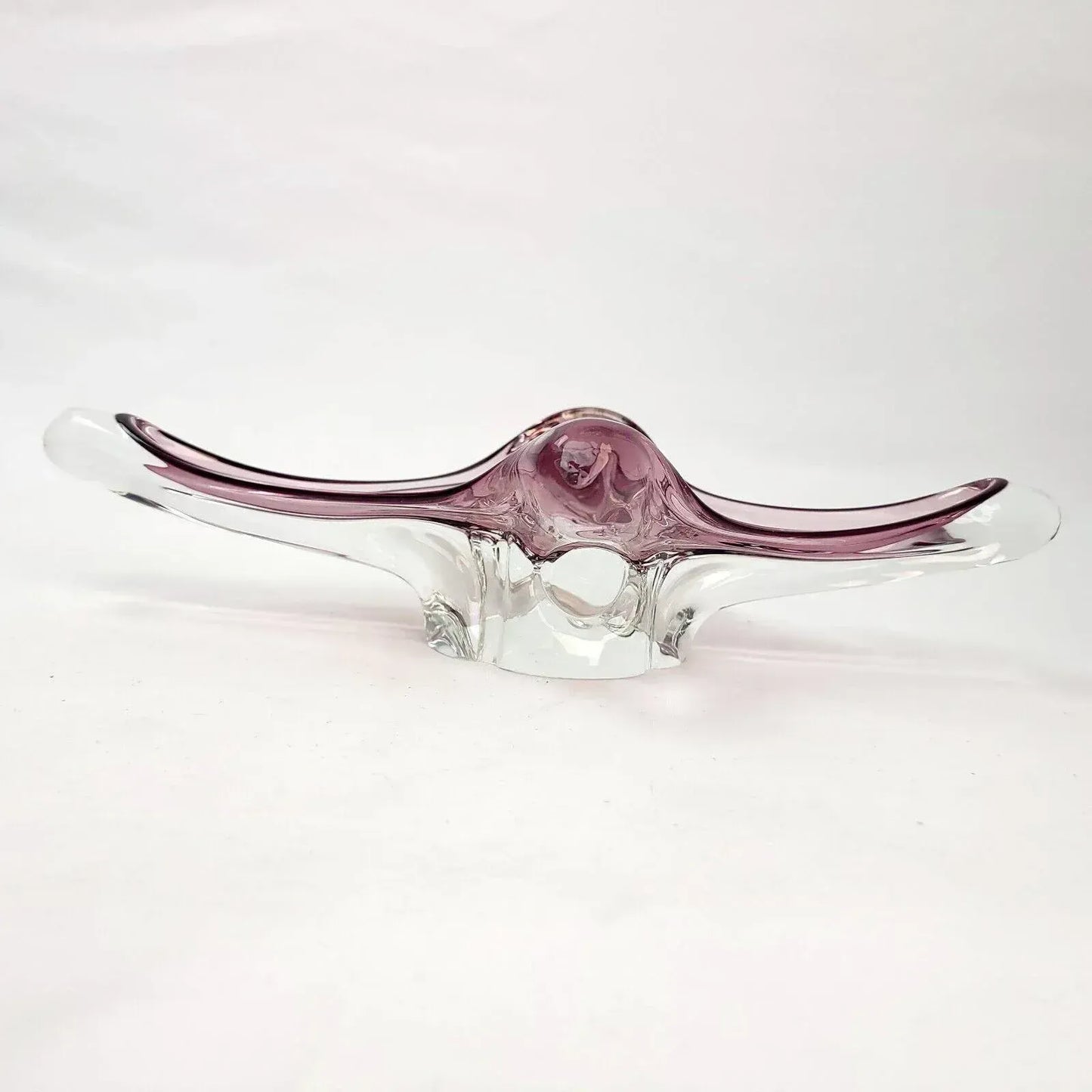 1950s Murano Glass Amoeba Shaped Freeform Footed Bowl Purple Dish
