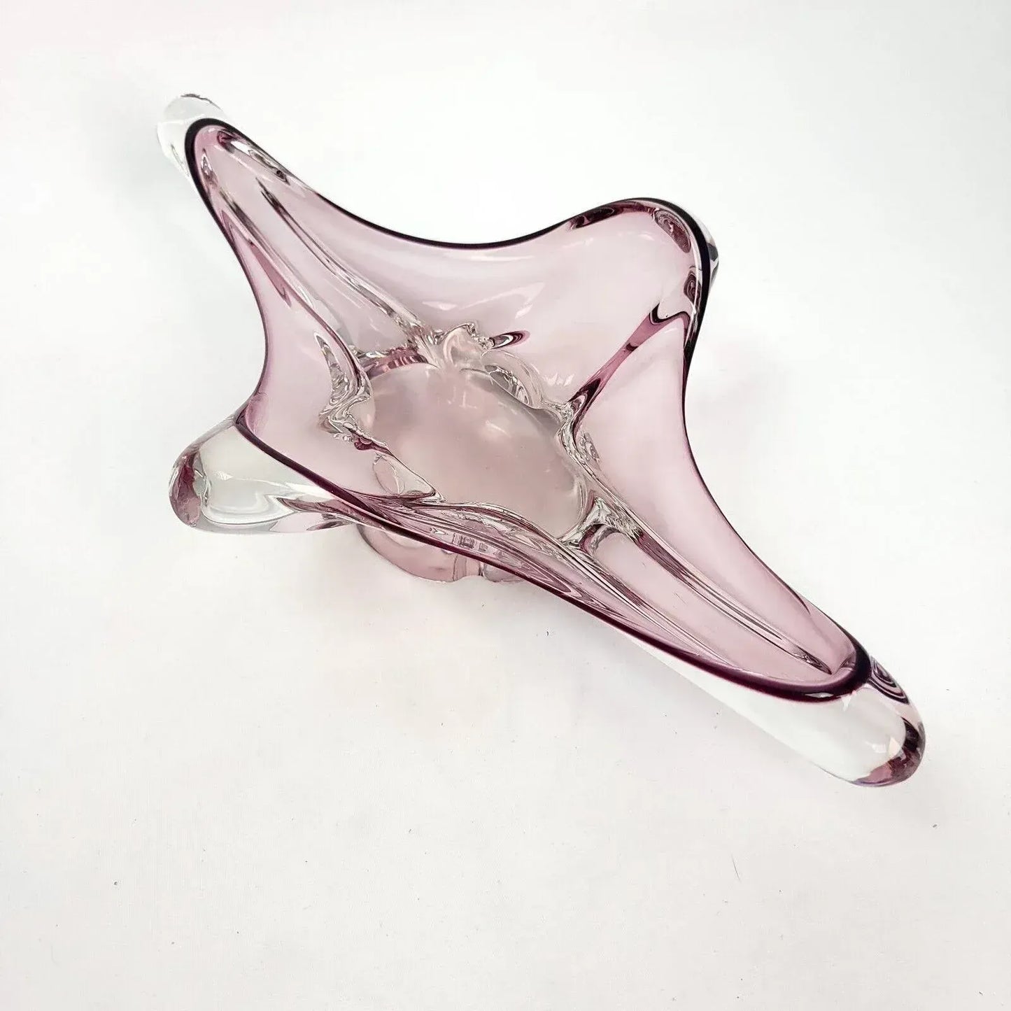 1950s Murano Glass Amoeba Shaped Freeform Footed Bowl Purple Dish
