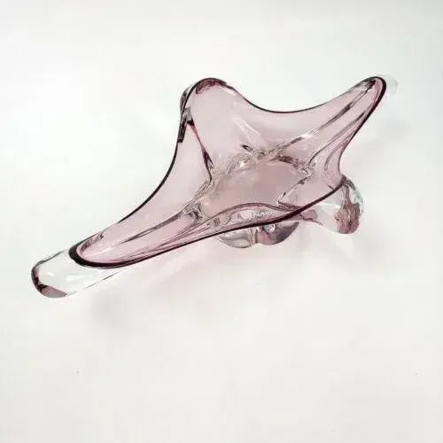 1950s Murano Glass Amoeba Shaped Freeform Footed Bowl Purple Dish